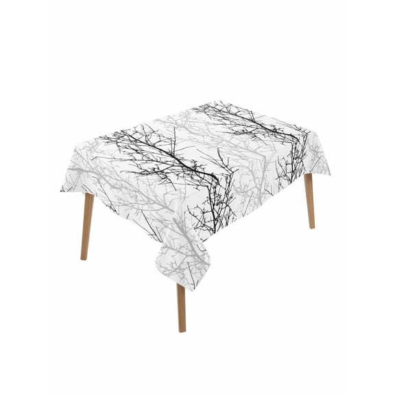 Black Grey Rectangle Tablecloth, Pastoral Botanical Branch Aesthetics Waterproof & StainResistant Tablecloth, Washable Oil-proof Table Cover for Dining/Party/Wedding/Camping/Buffet 52x70 In