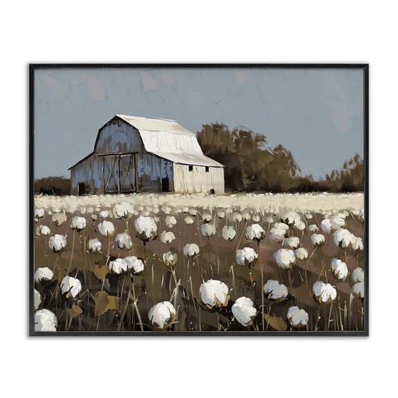 Stupell Industries Rustic Lodge White Barn in Cotton Field Black Framed Giclee Art, 14 x 11, by Arlington Prints