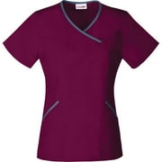 Women's Fashion Essentials Mock Wrap Scrub Top With Contrast Binding