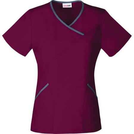 Women's Fashion Essentials Mock Wrap Scrub Top With Contrast Binding