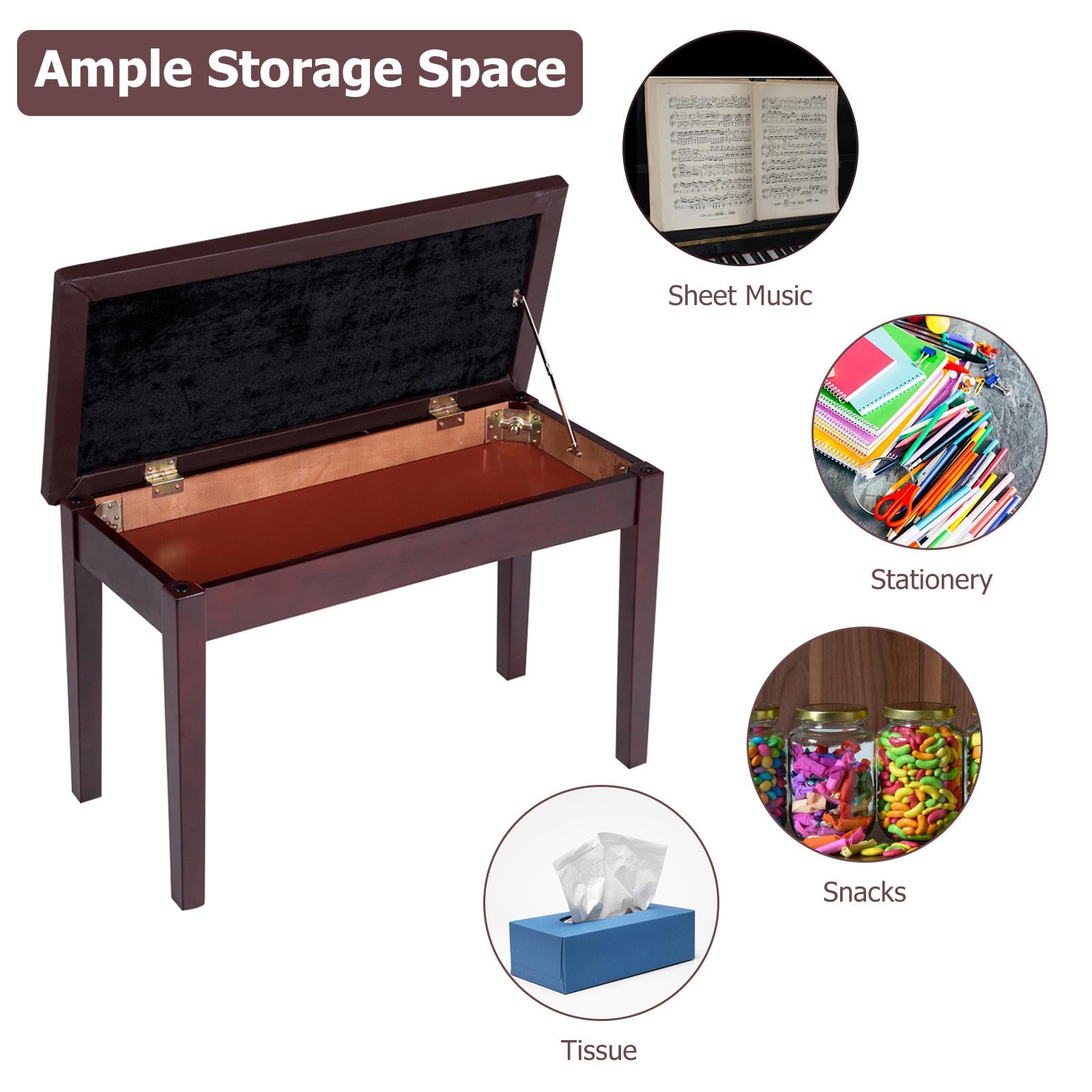 Giantex Piano Bench w/Seat Storage Cabinets, PU Leather Piano Bench, Wooden Piano Stool w/Locking Hinge, Perfect for Pianist, Beginner, Home & Comercial Use, Coffee