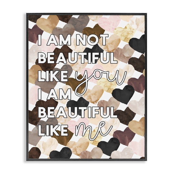Stupell Industries Contemporary Beautiful Like Me Phrase Inspirational Heart Pattern Black Framed Giclee Art, 11 x 14, by Erica Billups