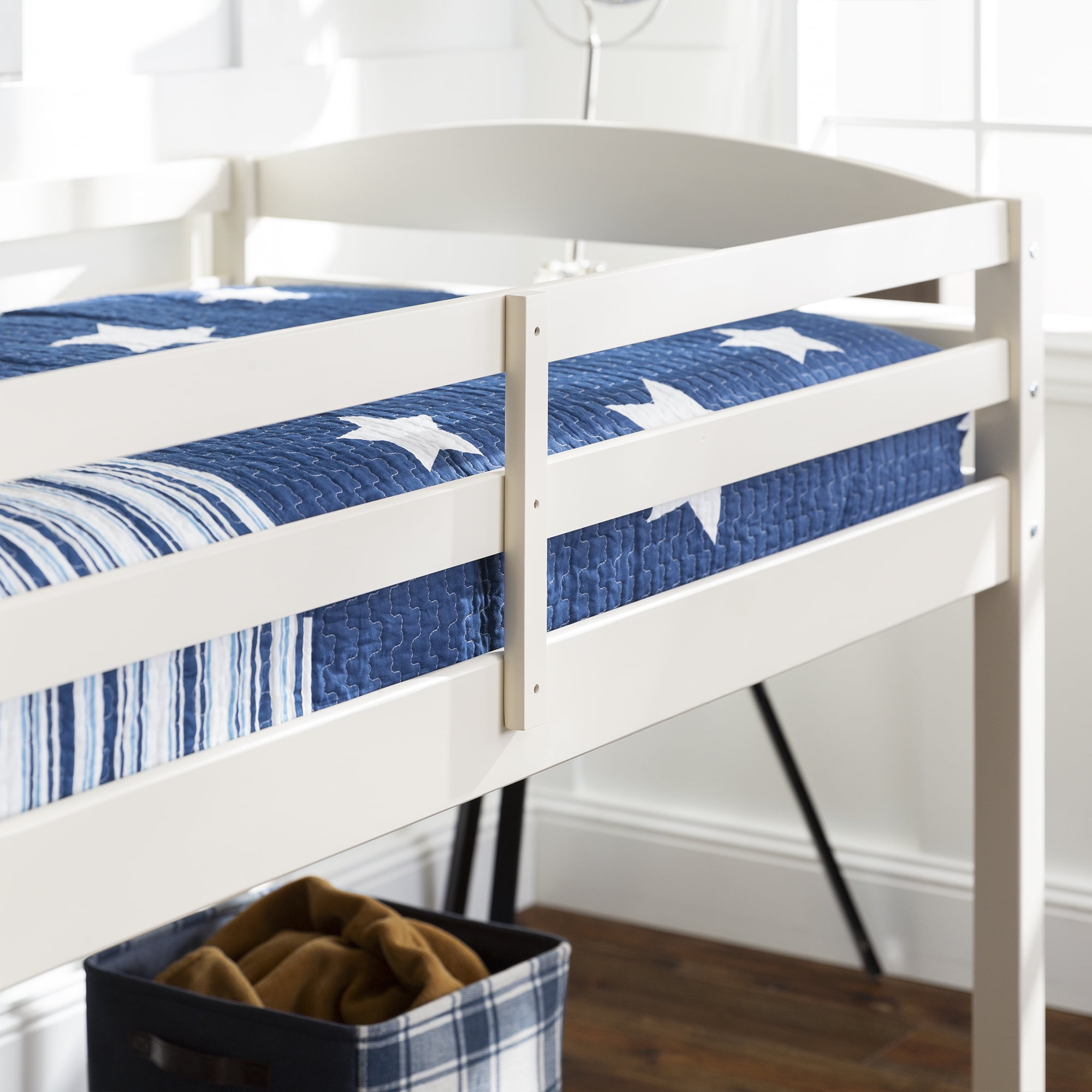 Walker Edison Solid Wood Junior Twin Low Loft Bed, White