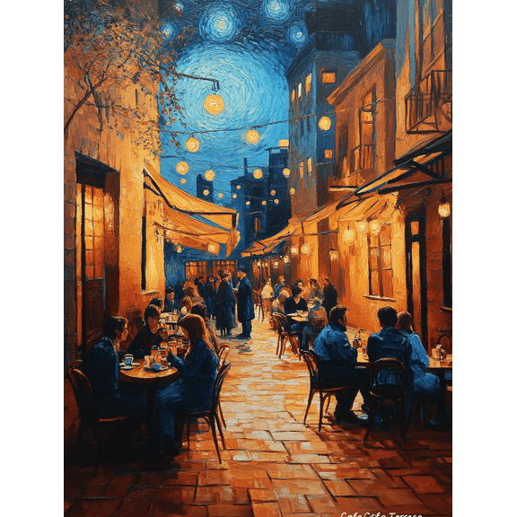 Starry Night Cafe Terrace Canvas Painting, Suitable for Living Room, Bedroom, Dining Room, Office, Hotel Decoration.