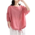 thumbnail image 1 of Timegard Womens Tops Round Neck 3/4 Sleeve Drawstring Loose Lightweight Casual Solid Color Blouse Top, 1 of 6