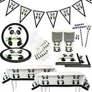 Panda Party Supplies Set,Party Tableware for Kids-Serves 20 Guests-Includes Table Cloth Cake Topper Banner 7"Plate Napkins Cups Straws