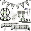Panda Party Supplies Set,Party Tableware for Kids-Serves 20 Guests-Includes Table Cloth Cake Topper Banner 7"Plate Napkins Cups Straws