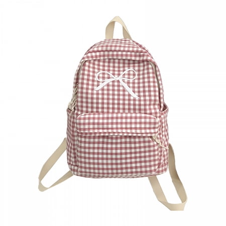 GASTROPOD 2026 New Small Backpack for Laptop, Large Capacity Checkered Aesthetic Bow Backpack with Adjustable Shoulder Straps, Daily Bags for Multi-Space Storage, Pink