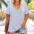 thumbnail image 6 of Lcziwo Short Sleeve Shirts for Women V Neck Casual Loose Summer Tshirts Patchwork Sequin Going Out Base Tees 2026 Gray,L, 6 of 7