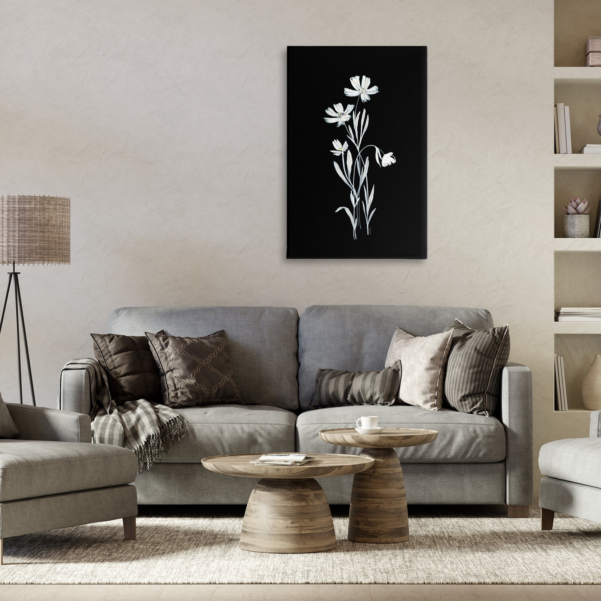 Stupell Industries Tall Stems on Black Plants & Flowers Painting Wrapped Canvas Art Print Wall Art, 24 x 36