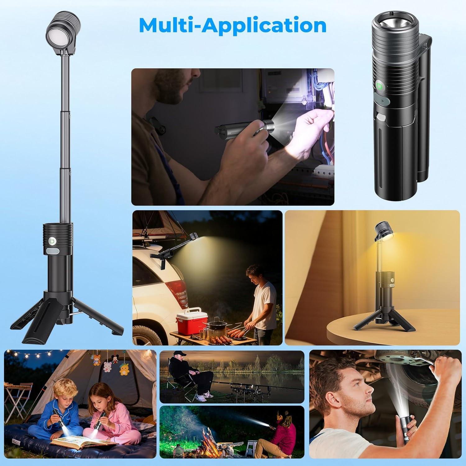 Flashlight Camping Light 2in-1, 180°Flip Double Lamp 8-Mode Rechargeable LED Bright Flash Light Camp Lantern Reading Light Waterproof 4500mAh for Outdoor Home Emergency, Gift for Men Women