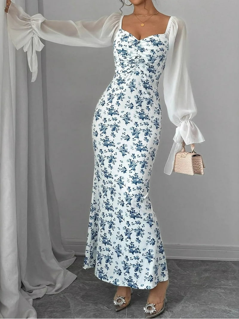 sweetheart neck maxi dress Women's Neckline Evergreen Outfits offering a smooth and flattering fit XIAOCHA Women's Ruffled Maxi Dress