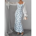 thumbnail image 5 of Women's Floral Print Sweetheart Neckline Maxi Dress with Ruffle Stretch Bodice Polyester % Fabric for Everyday Wear, 5 of 6