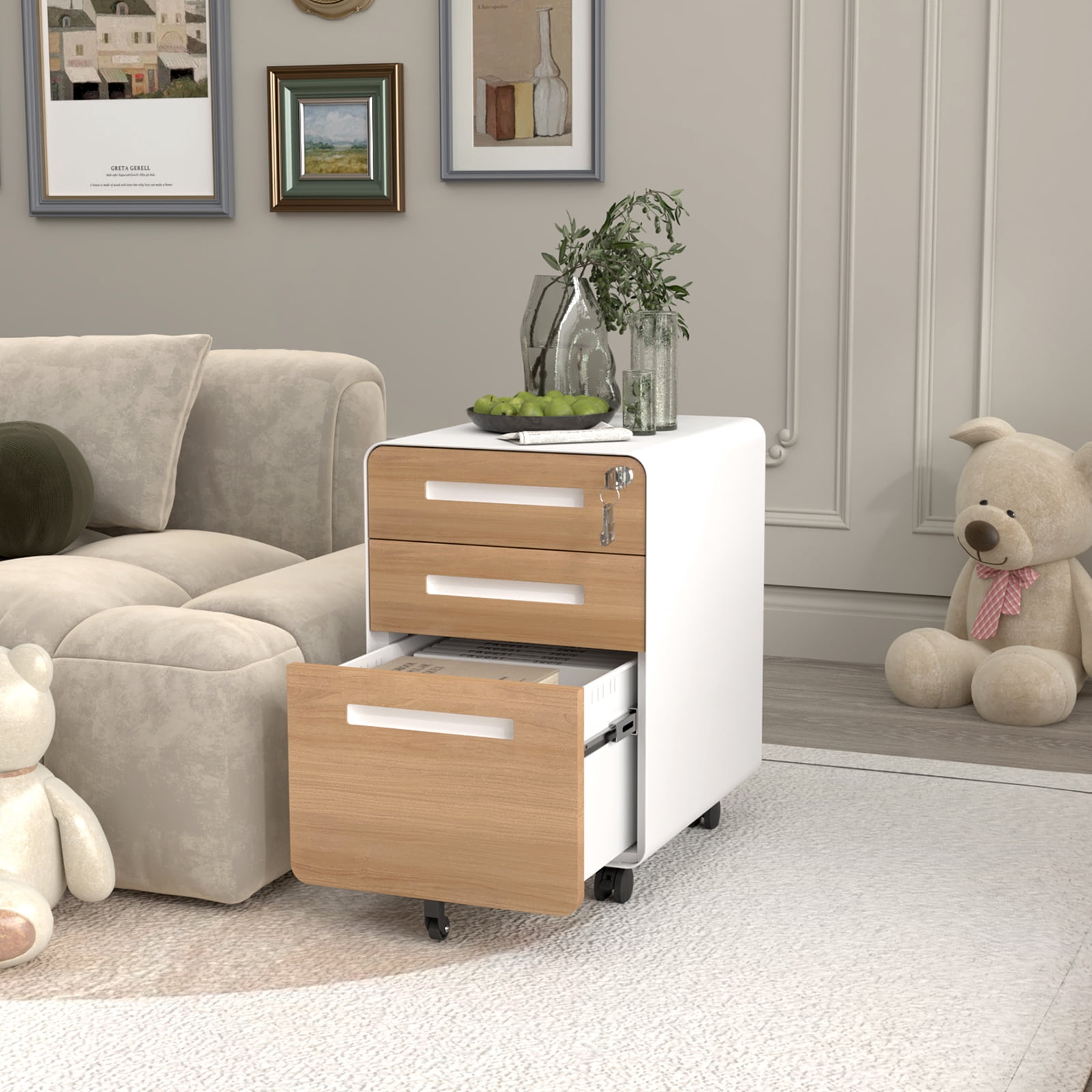 3 Drawer Mobile File Cabinet with Lock,Rolling File Cabinets,Under Desk Small File Caninet on wheels,Metal Vertical Filing Cabnet for Legal/Letter/A4,Fully Assembled