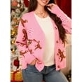 thumbnail image 4 of Womens Y2k Christmas Cardigan Button Down V-Neck Sweater Cute Festive Knit Crop Cardigan Fall Outfits, 4 of 7