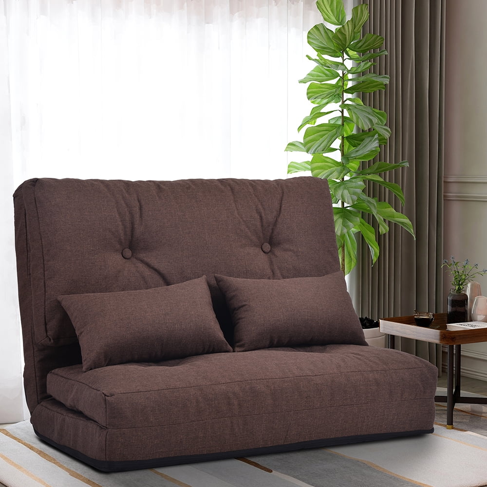 Kepooman Adjustable Folding Leisure Sofa Bed with Two Pillows for Living Room, Brown Kepooman Adjustable Folding Leisure Sofa Bed with Two Pillows for Living Room, Brown