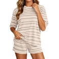 thumbnail image 2 of NominalSnug Lounge Sets for Women Striped Oversized Matching Tops and Shorts Summer Workout Vacation Outfits Pajamas Set, 2 of 8
