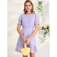 thumbnail image 2 of INSPIRE CHIC Robe Courte Trapèze de Fête pour Femme à Ourlet Volanté, Manches Bouffantes Courtes, 2 of 6