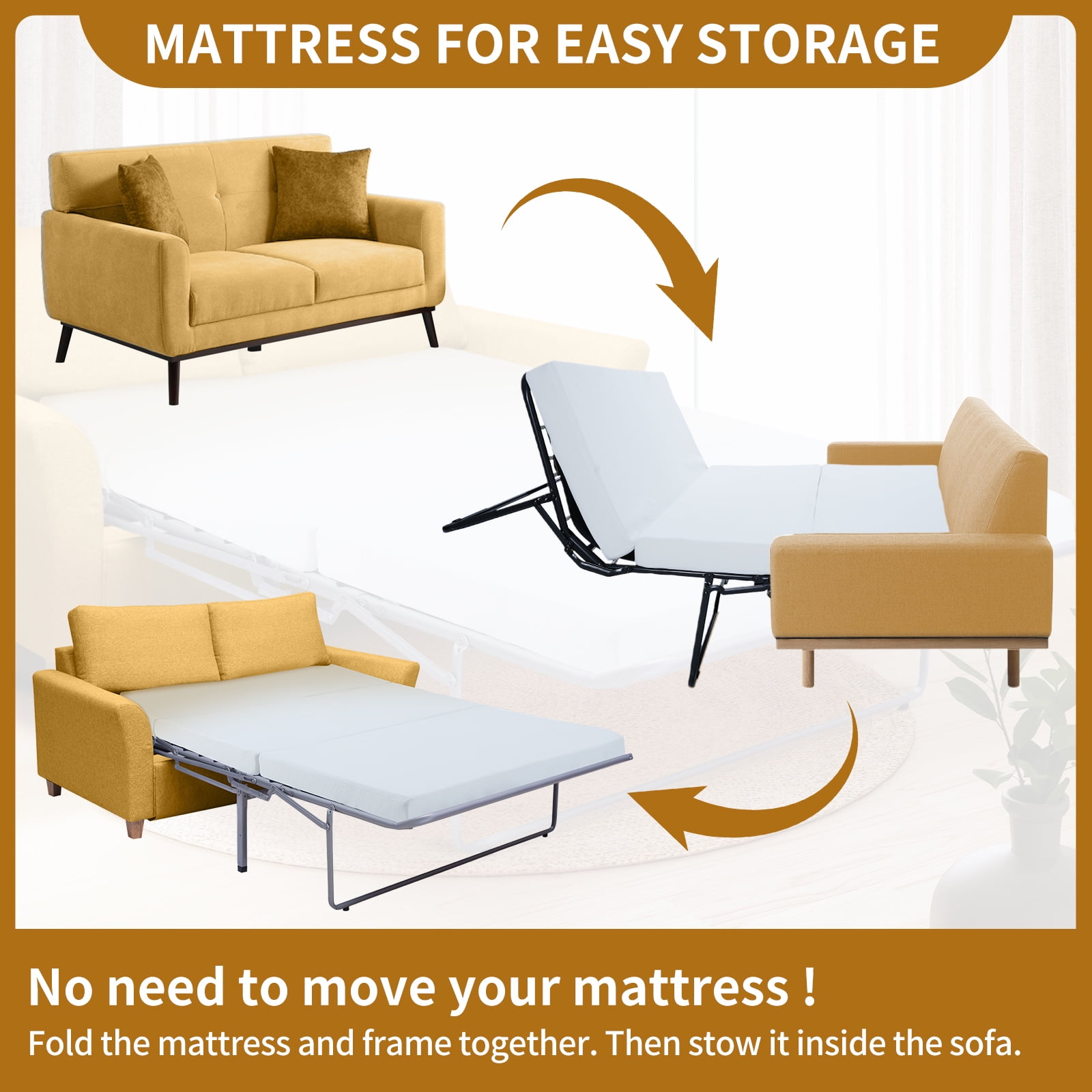 Slsy 4 Inch Memory Foam Replacement Mattress with Washable Cover, Foldable Three Fold Design Mattress, for Twin/Full Size Sleeper Sofa and Couch Beds (Sofa Not Included)