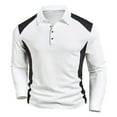thumbnail image 1 of pstuiky camisas de hombre de manga larga, Camiseta de manga larga con cuello de solapa y botones para hombre, color liso top de hombre l, 1 of 7