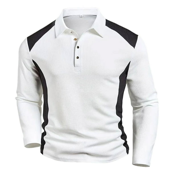 pstuiky manga larga para hombre, Camiseta de manga larga con cuello de solapa y botones para hombre, color liso camisetas de hombre xxxl