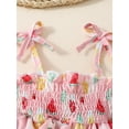 thumbnail image 6 of FEORJGP Infant Baby Girl Summer Outfits Newborn Sleeveless Cami Jumpsuit Dress Fruit Print Smocked Romper Dress Ruched Bodysuit with Headband Set Little Girls Cute Cartoon 2Pcs Clothes, 6 of 9