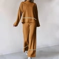 thumbnail image 2 of Mrat Two Piece Sports Sweatsuit Womens Solid Color Medium High Neckline Striped Casual Split Tops Loose and Comfy Micro Flared Pants Set Suit Sets Outfits S-463 Brown S, 2 of 6