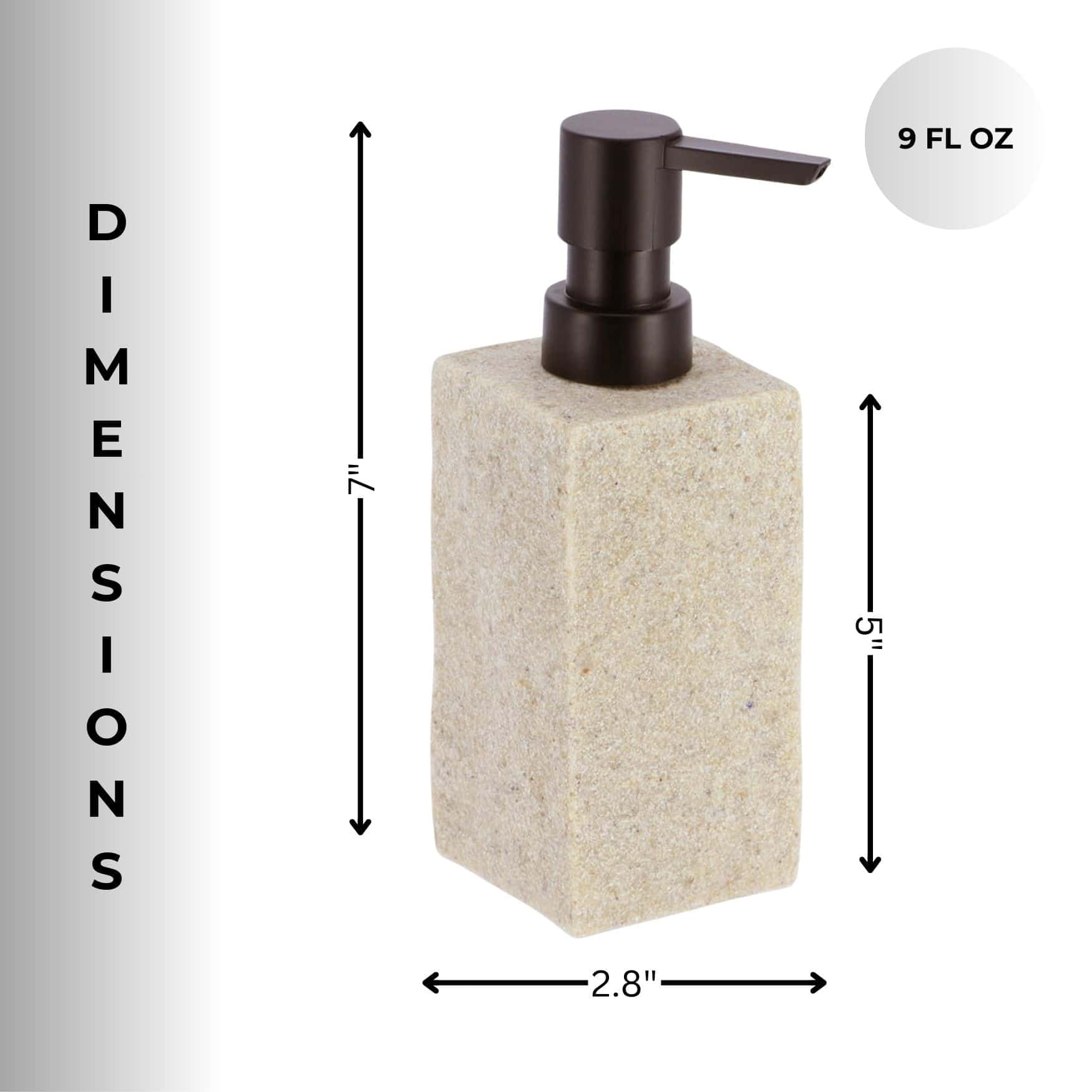 Bath Square Resin Hand Soap & Lotion Dispenser Stone Effect 9 FL OZ Natural