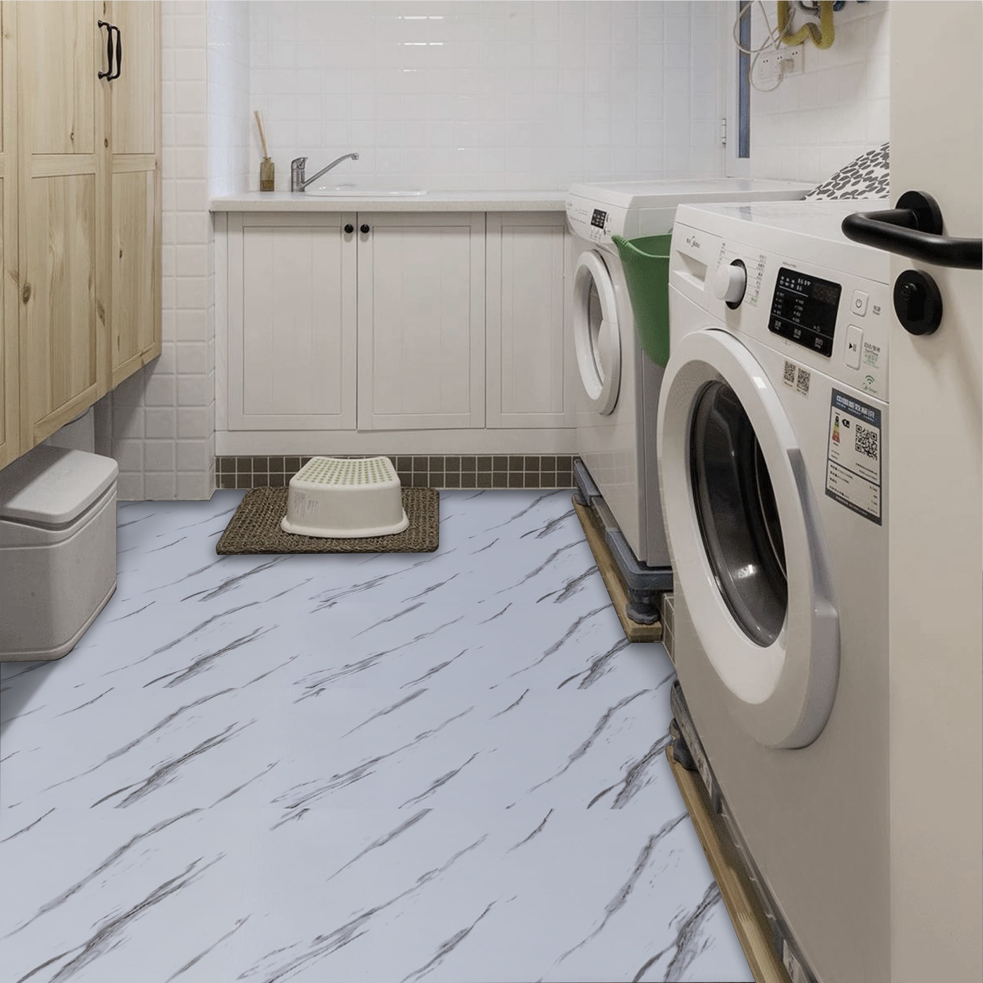 UMIGGEE Marble Peel and Stick Vinyl Flooring Roll 15.7-in x 236-in/25.7 Sq.Ft Thicken Self-Adhesive Vinyl White Marble Floor Wear-Resistant Easy DIY Install Home Decor