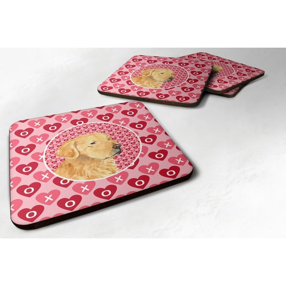 Golden Retriever Hearts Love Valentines Day Foam Coaster Set of 4