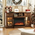 thumbnail image 5 of VINGLI Fireplace TV Stand up to 65'' TVs, 3-Sided Glass Entertainment Center with Electric Fireplace Heater & Glass Doors and Drawers, Media Console Table with LED, Living Room, Dark Rustic Oak, 5 of 8