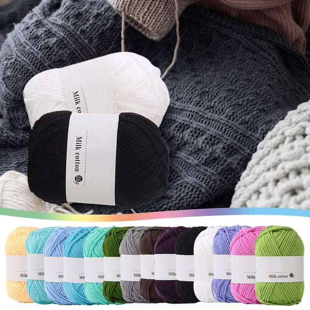 Hilo de punto a mano de coloridos - 25g de algodón leche de hilo suave para manualidades, 65 metros, aguja calibre 9, lana acrílica de 4 hilos para bufandas, gorros, jerséis