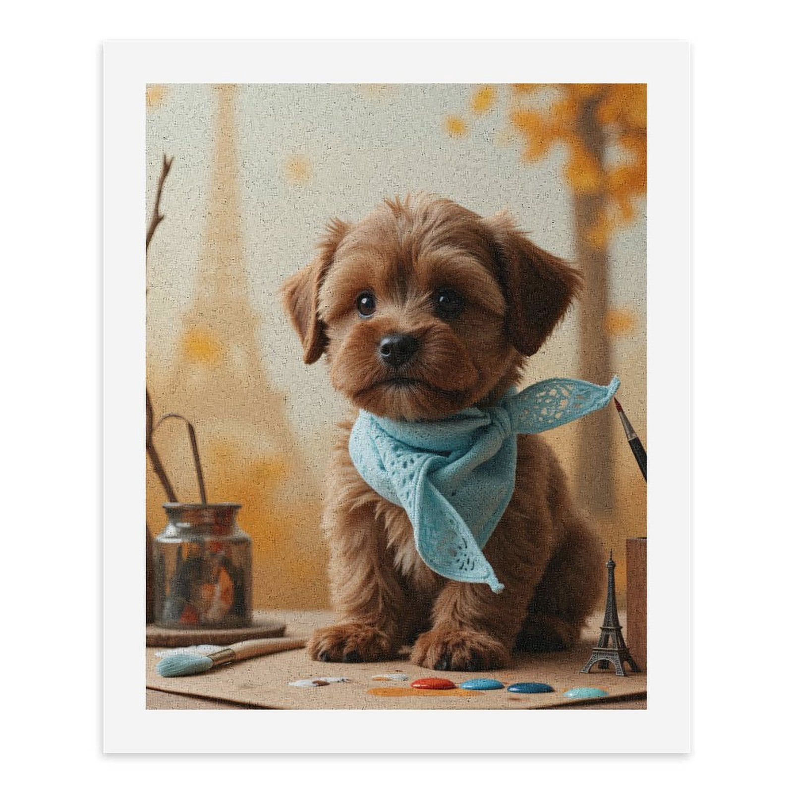 Paint By Numbers Kit for Adults Beginner - Cute Puppy Paris Scarf Painting Art DIY Canvas Painting Kits for Adults, Frameless Paint By Number for Adults for Home Wall Decor 16x20 Inch