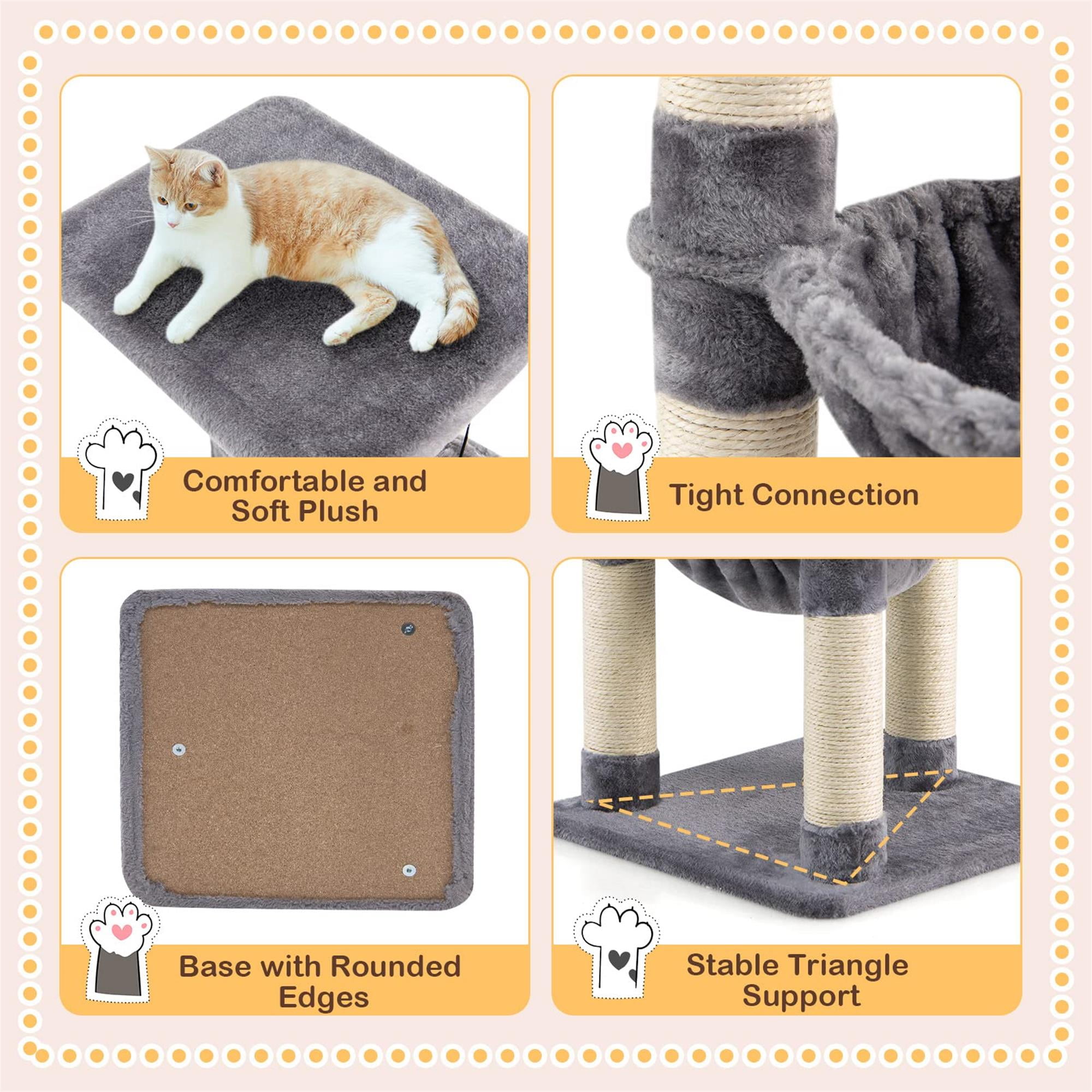Kadyn 25" Cat Scratching Post, Sisal Rope Scratcher Tree with Hammock and Dangling Ball, Multi-level Cat Tree for Kittens and Adult Cats, Gray Kadyn 25" Cat Scratching Post, Sisal Rope Scratcher Tree with Hammock and Dangling Ball, Multi-level Cat Tree for Kittens and Adult Cats, Gray