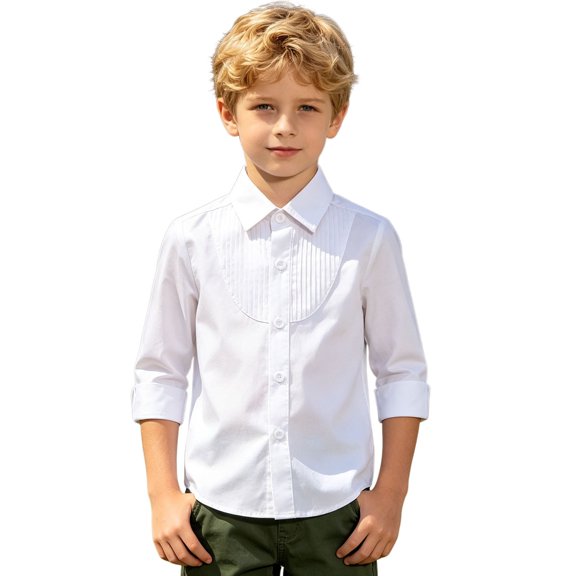 SGMVNU Unisex Kids Button Down Dress Shirt Boys Girls Long Sleeve Pleated Uniform Shirts Spring Fall School Clothes, Size 6-7 Years, Multicolour