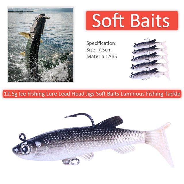 Señuelo de pesca en hielo de 12,5ganzuelos de cabezacebos blandosaparejos de pesca luminosos Ndcxsfigh Nuevos Originales