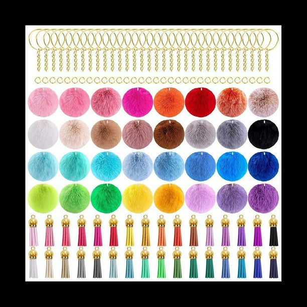 160 Piezas Pom Pom Set Fluffy Pom Pom Balls Dorado Key Ring Faux Fur Pom Pom para Proyectos de Bricolaje, Color Aleatorio