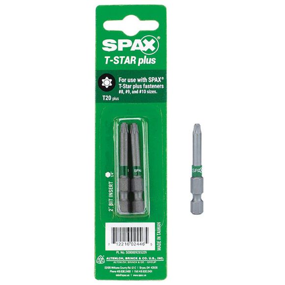 Spax T20 x 2 in. T-Star Plus Driver Bit Steel, 2 per Pack - Pack of 10
