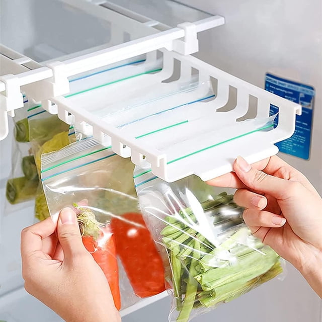 Estante de almacenamiento retráctil para refrigerador, organizador colgante de cajón deslizante para refrigerador con 10 bolsas con cremallera para verduras, frutas y alimentos frescos
