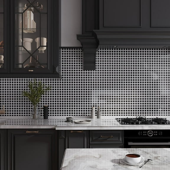 Noir Luxe 12 x 12 in. Polished Eastern Black, White Marble Mosaic Basketweave Wall and Floor Tile (5 sq ft/case) - 5 Pack