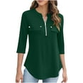 thumbnail image 2 of Blczomt Plain Womens Tops Clearance Tunic 3/4 Sleeve Green Blouses Zipper Dressy Fall Winter Womens Blouses Clearance S, 2 of 9