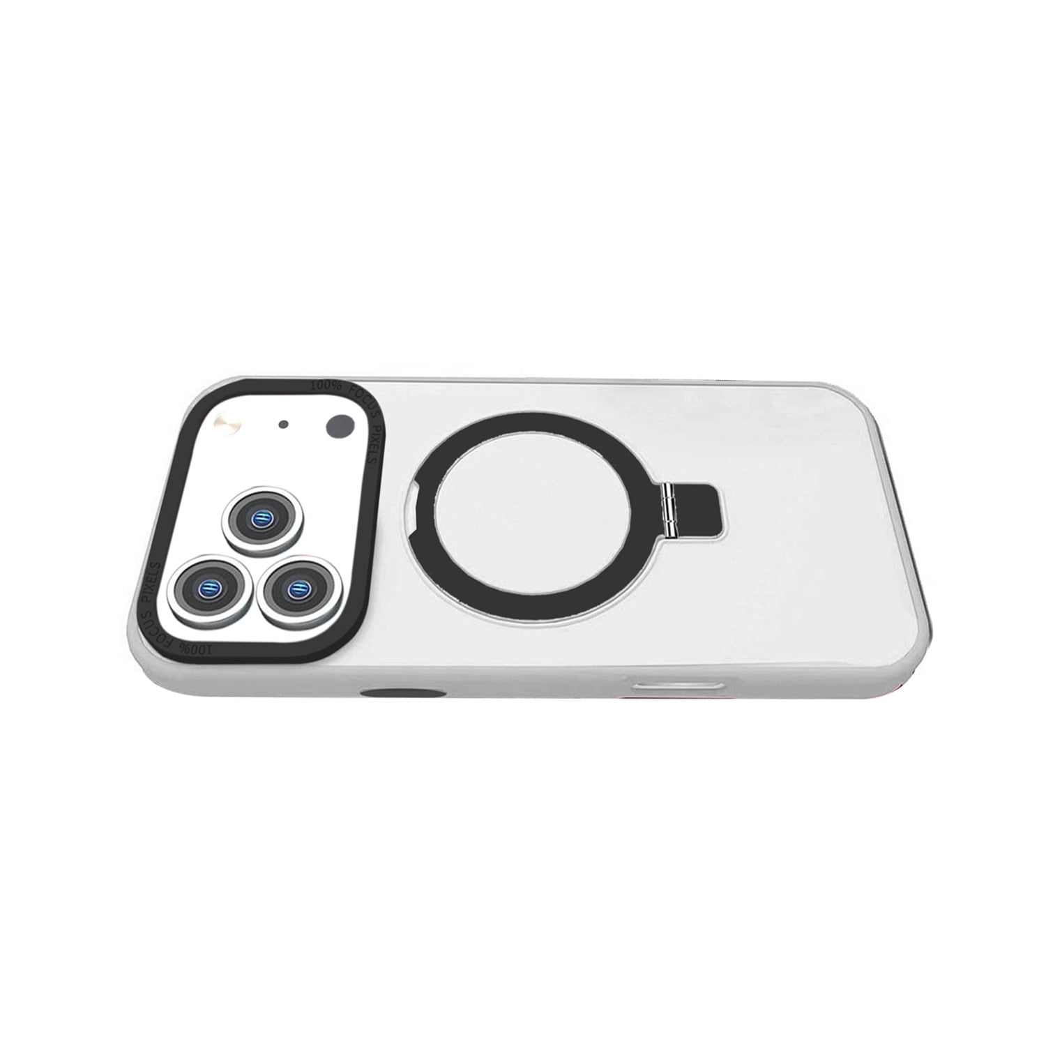 Carbon Fiber Ring Stand Case with Wireless Charging for iPhone 17 Pro Max - White