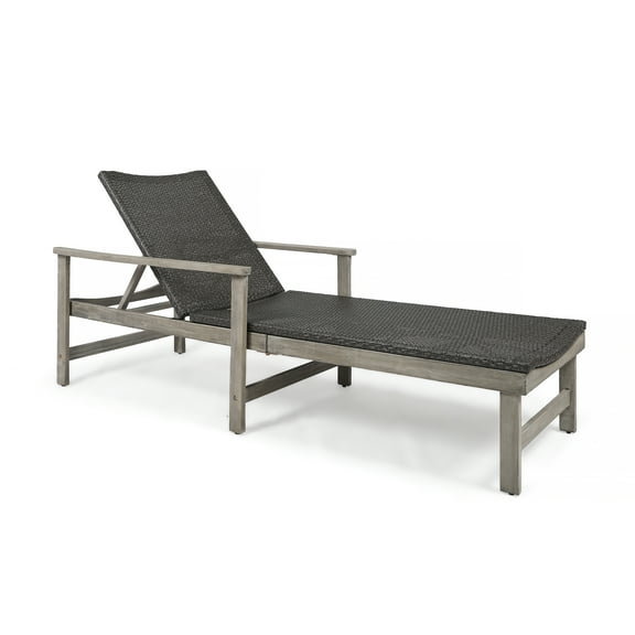 Noble House Hampton Outdoor Acacia Wood Chaise Lounge in Light Gray/Black