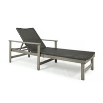 Noble House Hampton Outdoor Acacia Wood Chaise Lounge in Light Gray/Black