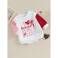 thumbnail image 5 of FEORJGP Toddlers Baby Girls Valentine's Day Romper Infant Long Sleeve Jumpsuit Crew Neck Bodysuit Heart Letter Print Contrast Color Sweatshirt Romper Loose Casual Clothes for Spring Fall, 5 of 9
