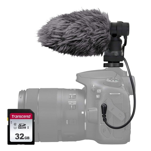 Micrófono estéreo Canon DM-E100 con parabrisas y tarjeta de memoria de 32 GB