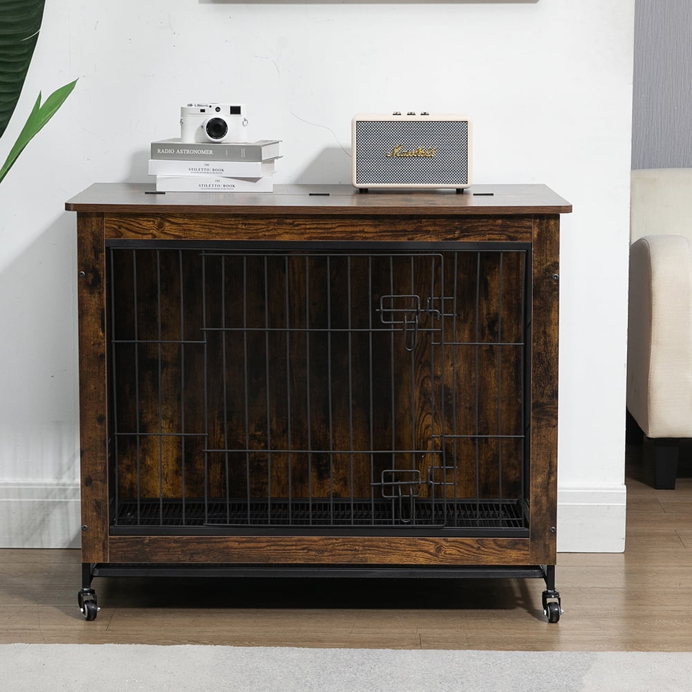 Kadyn 38 inch Wooden Dog House with Double Doors, Dog Crate Furniture, Heavy-Duty Dog Cage End Table with Multi-Purpose Removable Tray, Modern Dog Kennel Indoor for Dogs up to 70lb, Rustic Brown Kadyn 38 inch Wooden Dog House with Double Doors, Dog Crate Furniture, Heavy-Duty Dog Cage End Table with Multi-Purpose Removable Tray, Modern Dog Kennel Indoor for Dogs up to 70lb, Rustic Brown