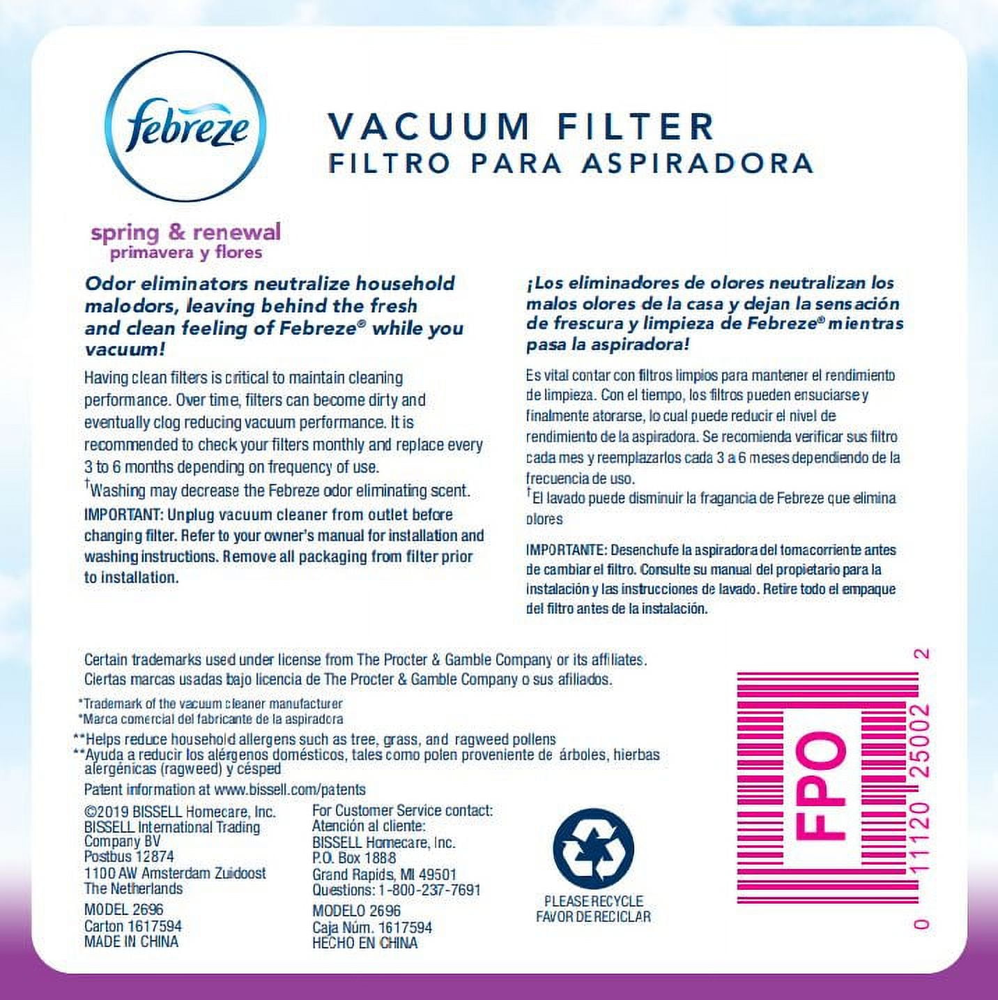 (2 pack) Febreze Spring & Renewal Scent SHARK XFF36 Vacuum Filter, 1 CT, 2696