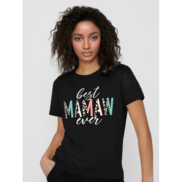 El mejor regalo para mamá, camiseta premium con estampado de leopardo para el Día de la Madre, divertida camiseta de manga corta para hombre y mujer, camiseta negra, camiseta deportiva informal.