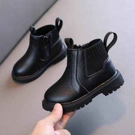 

B91xZ Toddler Boys Girls Boots Kids Low Heel Booties Fashion Side Zipper Short Flat Shoes (Black 9 Toddler)
